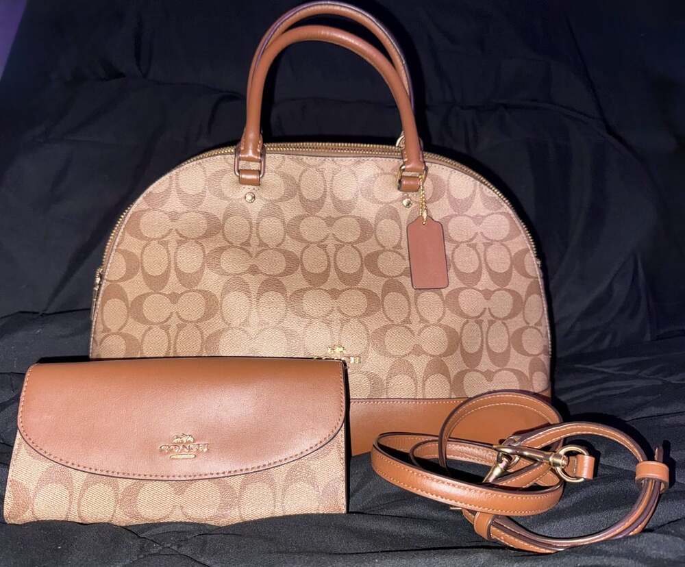 Coach Signature Dome Satchel Bag Brown Khaki Saddle